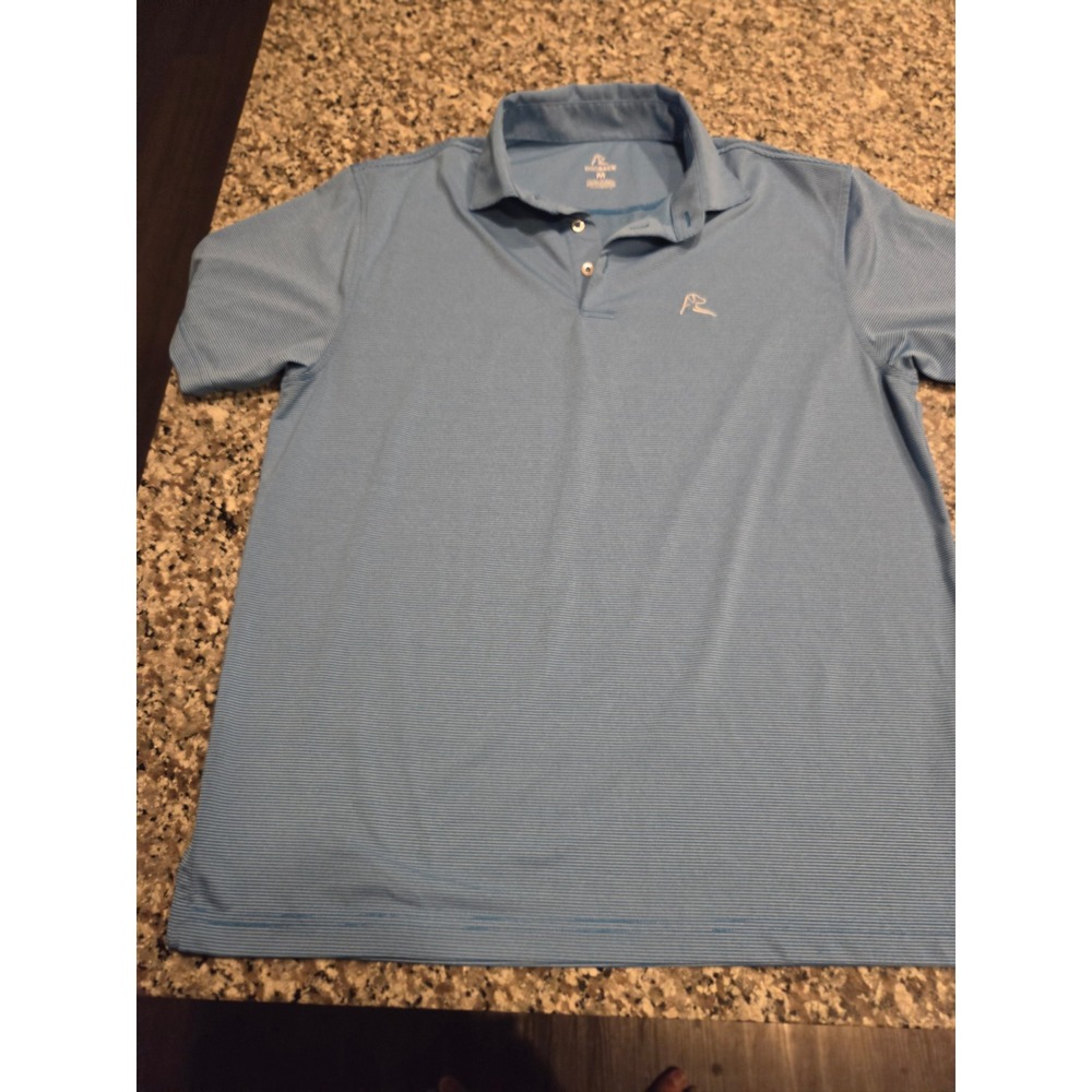 Rhoback Performance Polo Mens Medium Blue Micro Stripe Short Sleeve Golf Shirt